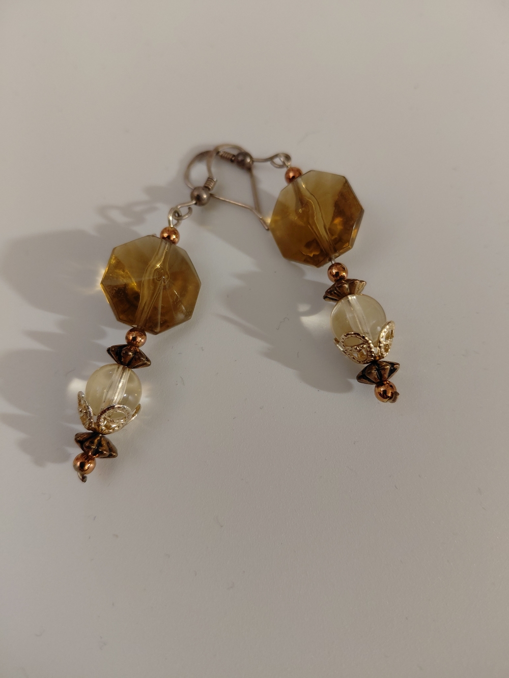 Sterling Silver 925 Handcrafted Amber and Cream Bead Drop Earrings